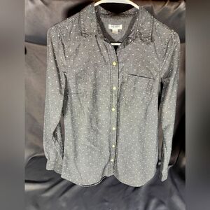 Old Navy small petite gray with white polka  dot button up long sleeve shirt